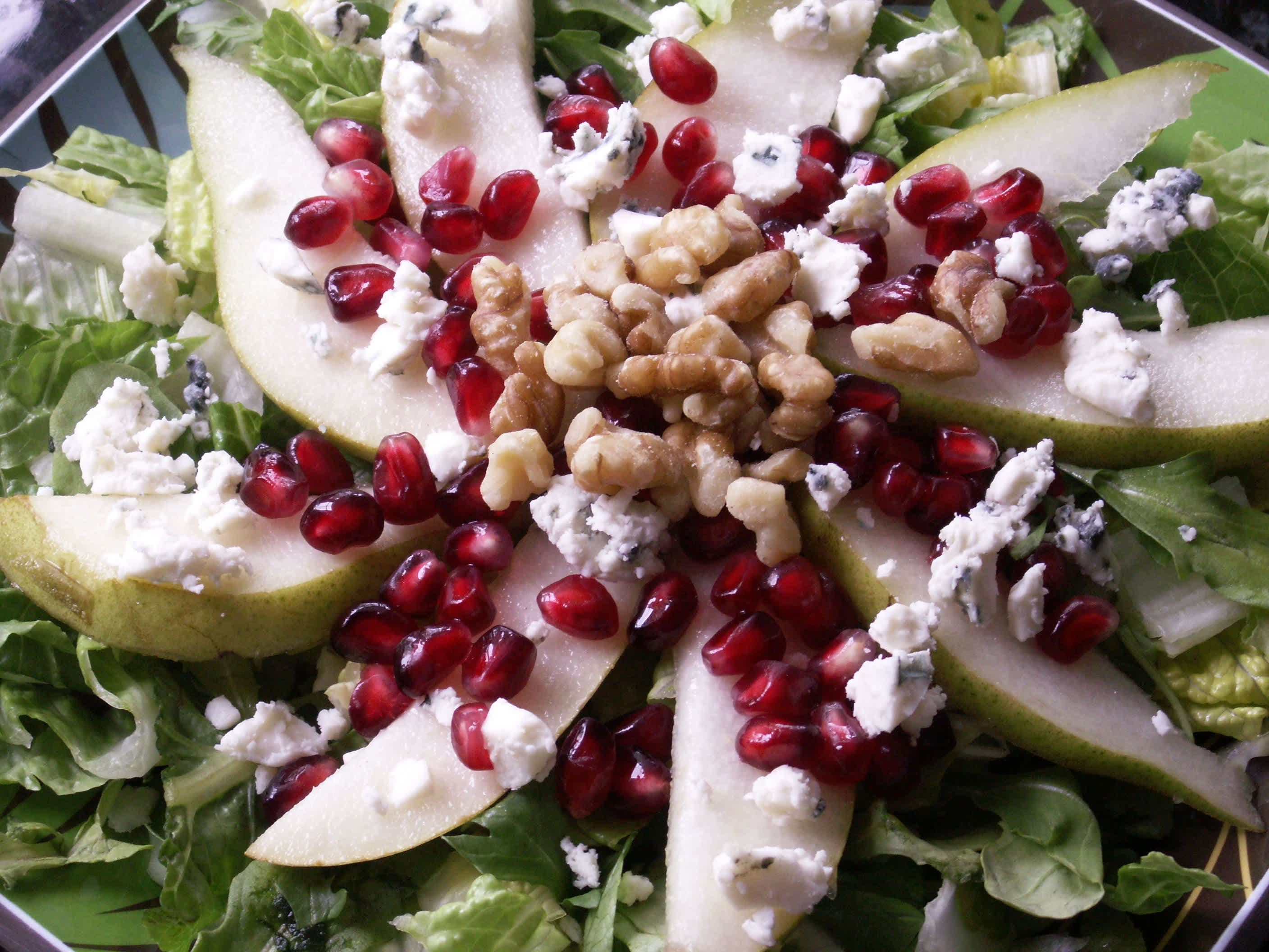 Pomegranate Pear and Arugula Salad